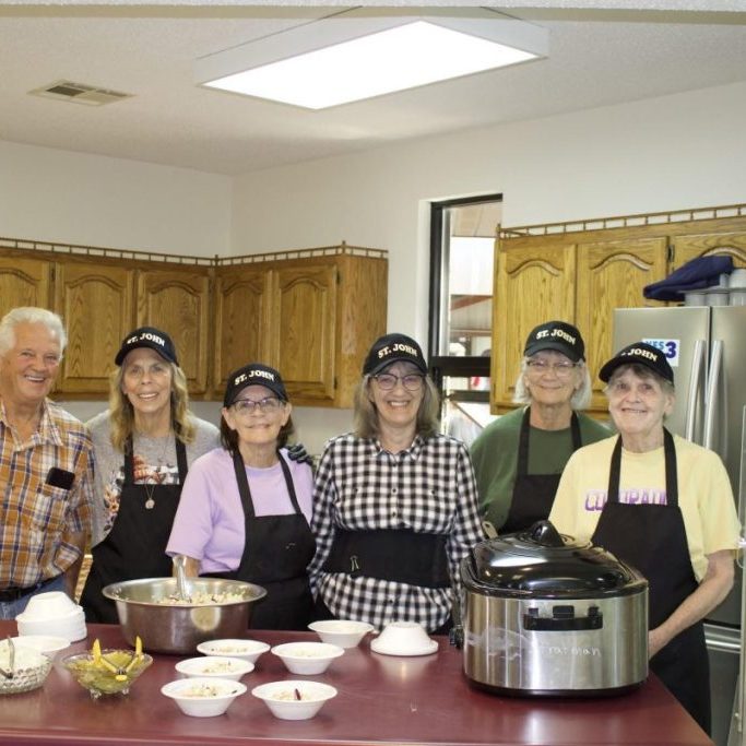 Photo by Heather Hawn Working in the kitchen at Friday’s fish fry were, from left, Steve Drake, Donna Schroder, Renee Todaro, Christy Paxston, Mary Ann Arnold, and Rose Nabity.