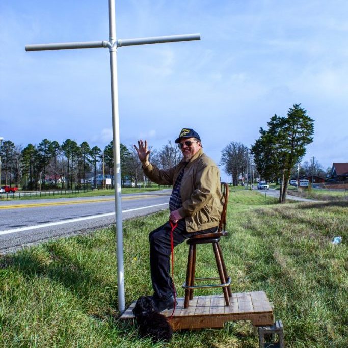 Photo by Katey Wesley This gentleman and his companion greeted travelers on the south side of Licking as they entered town.